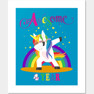 4th Birthday Unicorn Posters and Art